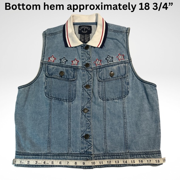 Solutions Embroidered U.S.A. with Stars Patriotic Sleeveless Denim Vest - Picture 7 of 17